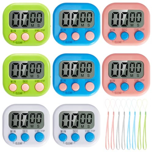 Bafeil 8 Pack Digital Timer Kitchen Timers for Cooking Electronic Countdown | Clock Loud Alarm Magnetic Back Count Up, Minute Seconds Count Up for Children Classroom, Gym, Study, Toddler Teeth Cleaning