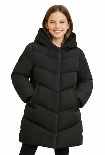 SOLOCOTE Abrigo de invierno para niñas resistente al agua con forro de peluche chaqueta acolchada con capucha gruesa para niños Negro 10 años