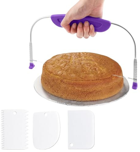 ClcIosis Juego de 4 separadores de base para tartas, sierra para tartas, cortador de base para tartas, equipado con raspador para dividir tartas y pan de manera uniforme (lila, blanco)