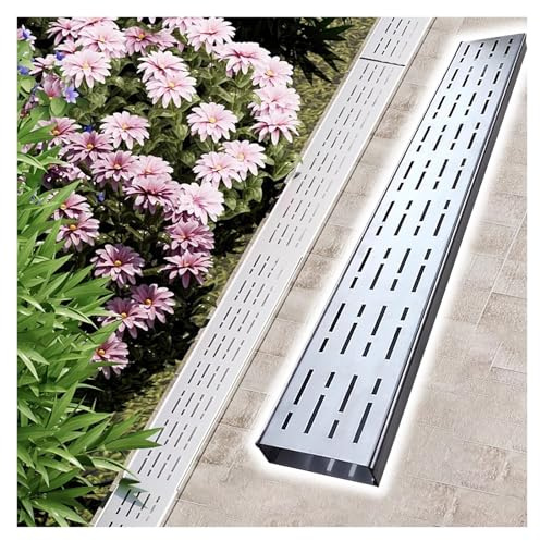 PEYNIR Abflussrost Schmale Entwässerungsrinnen – Edelstahl-Entwässerungsset, 3,5 5 7 10 15 20 cm breit Entwässerungsrinne für Garten/Hof/Gehweg, Einbau-Garage-Bodenablauf(15x8x200cm)