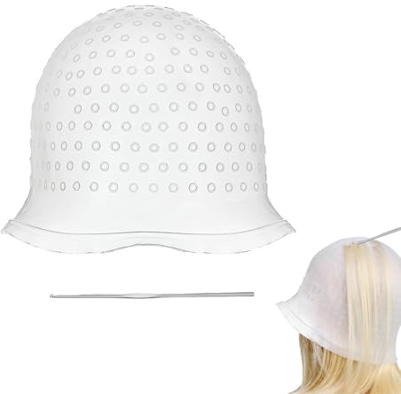 Silikon Strähnchenhaube,Strähnchenhaube,Strähnchen Set,Friseur Haube Strähnen,Löcher Silikon Stränchen Haube,Haarfärbeset Beauty Zubehör für Haare Strähnen,Haube für Strähnen Färben mit 1 Stahlnadel