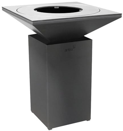 ARTISS Braciere 74 x 74 x 95 cm in acciaio corten & griglia in acciaio inox con griglia Plancha e contenitore per cenere all'aperto in grafite per giardino, terrazza e barbecue