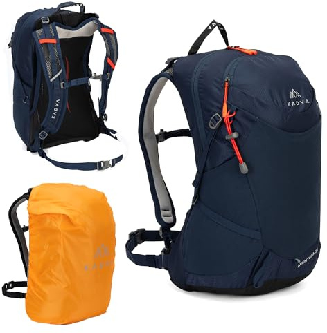 KADVA Aventura Sac à dos de randonnée compact 22 l avec système de transport Windspire - Poche pour bouteille d'eau - Matériau imperméable - Housse imperméable - Sangle de poitrine - Support pour