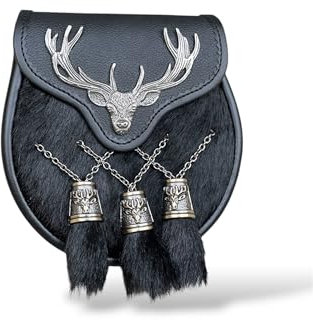 BAGPIPER TRENDISH Sporran traditionnel en cuir noir pour homme avec chaîne de ceinture