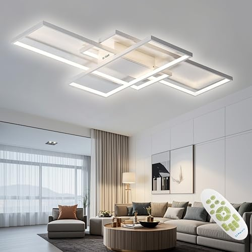 TYJY LED Deckenleuchte 82W Dimmbar 110cm Weiß Deckenlampe Wohnzimmer | Moderne Rechteckige Wohnzimmerlampe mit Fernbedienung, 3000K-6000K, Memory Funktion, Nachtlicht, für Schlafzimmer Wohnzimmer
