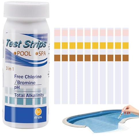 Tiras De Prueba Para Piscina Y Spa, Tiras 3 En 1 Para Bañera De Hidromasaje, Papel Prueba Agua 50pcs, Kit Tirass Pruebas Para Cloro Libre, Bromos, Alcalinidad Total Y PH
