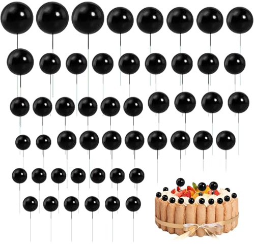 Black Cake Balls Decoration, 50 Pcs Balloon Ball Cake Toppers Foam Black Cakes Decorations Balls for Anniversary Birthday Party