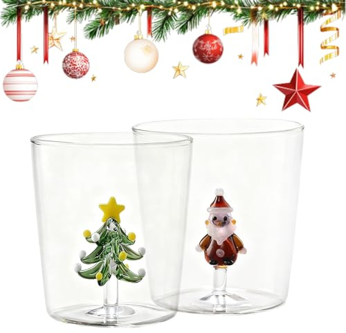 PORFOYO Taza De Café De Navidads,2 Piezas 300 Ml Tazas Lindo De Navidads,Vasos Para Beber De Árbol De Navidad,Taza Navideña De Vidrio Para Latte,Macchiato,Regaloss De Navidads