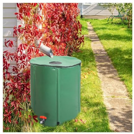 Barile pieghevole per la raccolta dell'acqua piovana da 225 l, con indicatore del volume, serbatoio dell'acqua verde pieghevole per giardino, prato e uso esterno, raccoglitore ecologico per pioggia