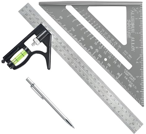3Pcs Set Square Tool, Incl Combination Square Set with Spirit Level