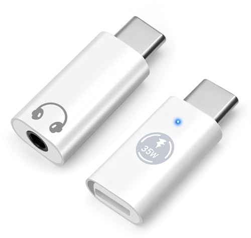 leizhan USB C hane till 3,5 mm ljudadapter & USB-C till Lightning-omvandlare 35 W snabbladdning & 480 Mbps dataöverföring - vit
