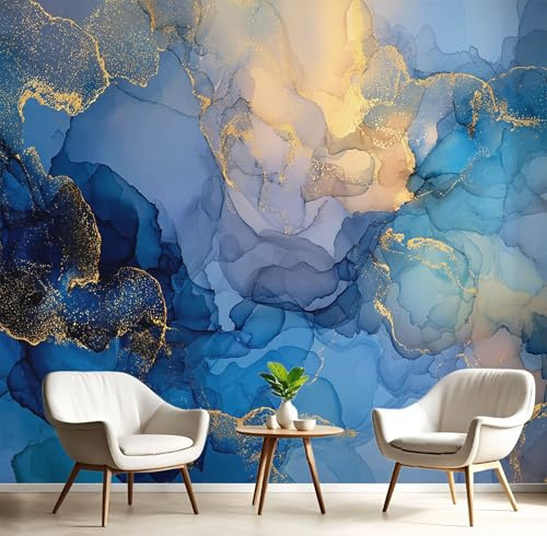 Fototapete 3D Effekt Abstrakt Tuschemalerei Graffiti Tapete Luxus Gold Streifen Tapeten Vliestapete Modern Wandtapete Wohnzimmer Wanddeko Motivtapeten 200×140cm(W×H)