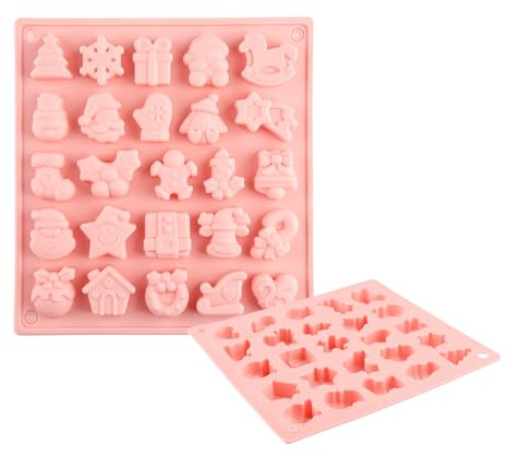 Tabanzhe Christmas Silicone Mold, 25 Cavities Chocolate Candy Moulds Non-Stick Cake Moulds with Snowman Tree Santa Shapes for Xmas New Year Cake Decoration