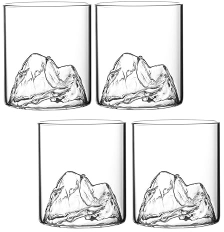 DDMMQS Set di 4 bicchieri da vino a forma di montagna, in vetro trasparente, adatti per birra, cocktail, whisky, succhi di frutta e altre bevande
