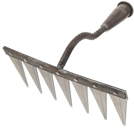 SUPVOX Rastrello Da Giardino Manico in Legno Piccolo 7 Denti in Acciaio Per Diserbo e Dissodamento Terreno Attrezzo Manuale Compatto Per Giardinaggio Domestico e Agricoltura