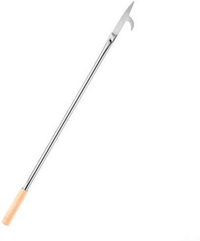 Tisonnier avec poignée en bois amovible, 83 cm, crochet en fer forgé renforcé pour cheminée, feu de camp, barbecue et utilisation en extérieur
