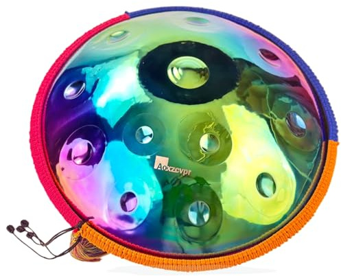 Aoxzcvpr Handpan Drum D-Moll 440Hz 22 Zoll 12 Noten Edelstahl Elektroplattiert Rostfrei & Farbbeständig für Sound-Healing, Yoga, Heim & Outdoor Auftritte. Ständer Tasche Hammer （Vibrant Blue）