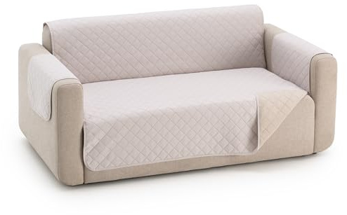 fundabel® Funda Cubre Sofá Due Acolchada Reversible, 3 Plazas (160 cm), Color Marfil/Beige Protector de Sofá Universal, Tacto Suave y Resistente, Ideal para Mascotas, Fabricada en España