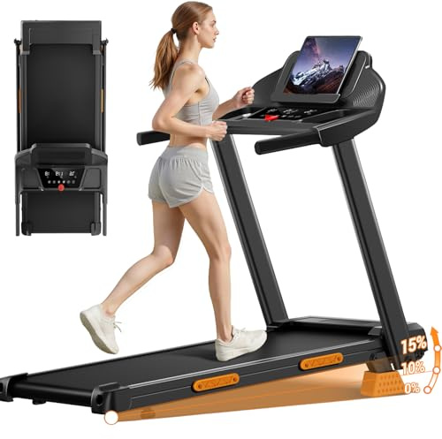UMAY Tapis de Course Pliable Inclinable 15%, Tapis de Marche Inclinable 12KM/H, Treadmill Home avec Moteur 3,0CV et Affichage LED, Charge Max. 136KG, pour la Maison