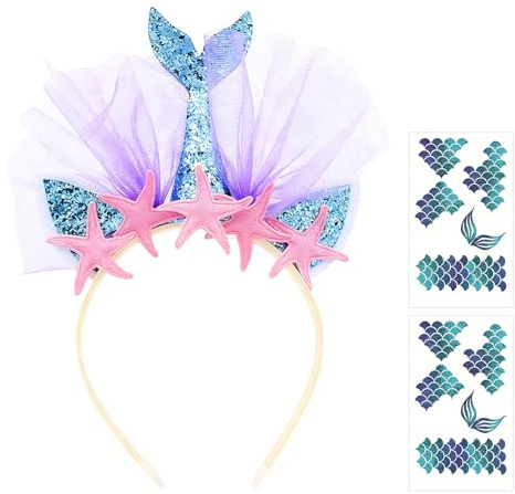 FangBoJie Meerjungfrau Haarreif, Meerjungfrau Kostüm Damen Mädchen, Tiara Meerjungfrauen Haarreif mit Sternen und Glitzer＆2 Blätter Gesichtstattoo,Karneval Faschingskostüme Meerjungfrauen Accessoires