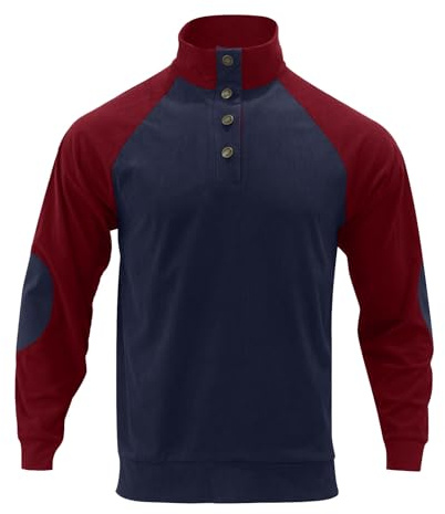 Sudadera de pana con cuello redondo para hombre, sin capucha, casual, clásica, para el trabajo, para abuelo, suave, ligera, cuello alto, sudadera de manga larga para invierno, azul marino, L