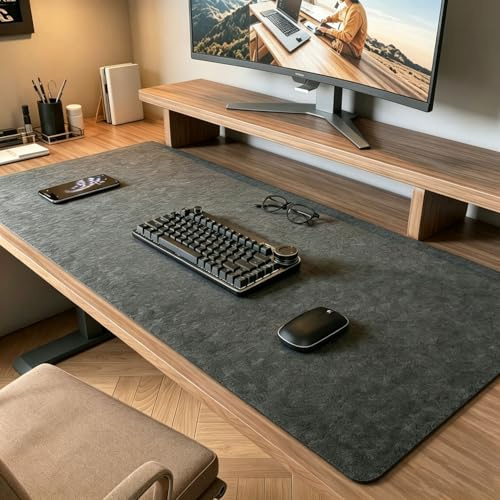 Schreibtischunterlage Filz, 90x40cm Rutschfeste Tischunterlage Schreibtisch Desk Mat, Mauspad XXL Schreibtisch Unterlage Zubehör für Büro & Home office (Dunkelgrau, 90x40cm)