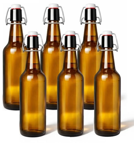 Devitre 6x braune Bügelflasche 500ml Glasflaschen mit Bügelverschluss für Bier, Saft, Öl inkl. Etiketten