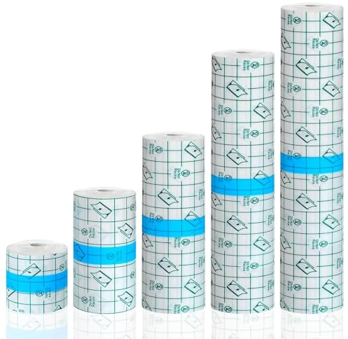 Rayyl Tattoo Pflaster Set 5 Rollen – Verschiedene Breiten 5/10/15/20/25 cm x 1M Second Skin Tattoo Folie, Wasserdichte Schutzfolie für die Tattoo-Nachpflege – Atmungsaktiv & Selbstklebend