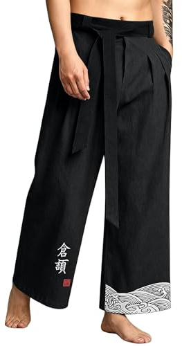 Pantalon Japonais en Lin pour Homme Traditionnels Japonais Kimono Pantalons Homme avec Cordon de Serrage Sarouel Été Casual Leger Tendance Jambes Iarges Pantalon Taro 2026