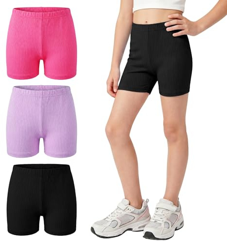 Hoseay Cykelshorts 3-pack leggings för flickor 5–16 år, Röd lila svart, 7-8 år