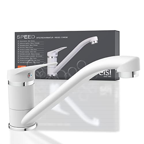 EISL Speed NI182SCR-W Robinet de cuisine, robinet d'évier, robinet de cuisine, chromé/blanc