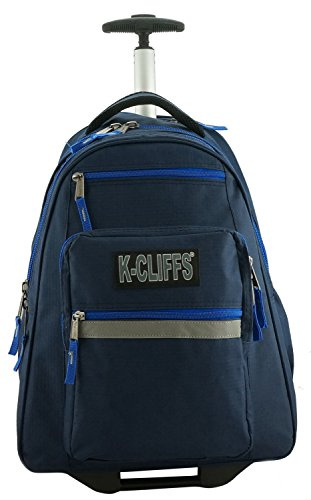 NiceAndGreat Rolling Backpack School Backpacks with Wheels Deluxe Trolley Book Bag Multiple Pockets (Navy)