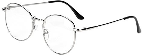Runde Brille Metall retro schmaler rahmen unisex Nerdbrille ohne sehstärke Damen Herren Streberbrille Dekobrillen clear lens Metallgestell Brillenfassung Pantobrille für Computer PC Handy Fernseher