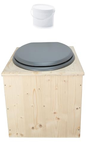Toilette sèche en bois avec seau 18L plastique - La gris clair - Fabrication Française - N3
