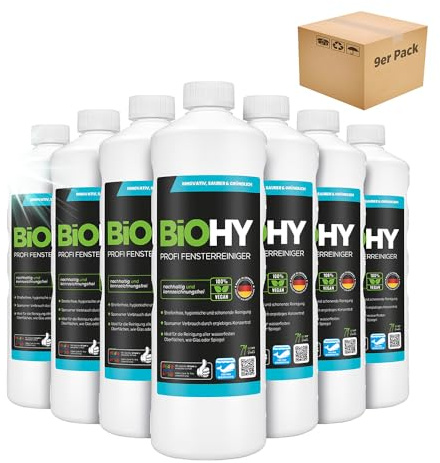 BiOHY Professionell fönsterrengöring (9 x 1l flaska) | Koncentrat av glasrengörare, perfekt för alla FÖNSTERVAKUUM, Kärcher, Leifheit, etc. (Fensterreiniger)