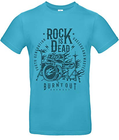 Smilo & Bron Herren T-Shirt mit Motiv Rock is Dead Bedruckt Türkis Swimming Pool M