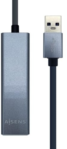 AISENS - A106-0401 Conversor USB 3.0 a ethernet gigabit 10/100/1000 Mbps + Hub 3xUSB3.0, Gris, 15cm