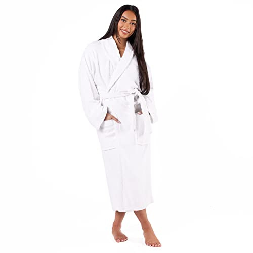 Brentfords 100% Cotton Towel Bath Robe Soft Terry Towelling Dressing Gown Absorbent Shawl for Men Women Kids - One Size Fits All, Pure White