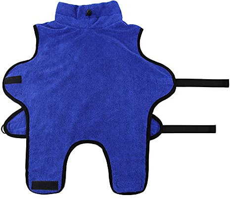 Super Saugfähig Katzen Hund Bademanteltuch mit verstellbarem Riemen & Kragen - Haustierkleidung Schnelles Trocknen Einfarbige Robe Handtuch Bademantel für Welpe Kleiner Hund Dunkelblau XS