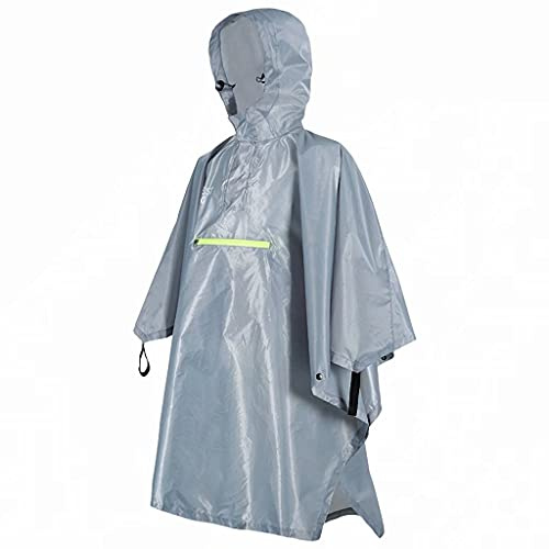 Kerio Rain Poncho with Reflective Waterproof Bicycle Bike Raincoat Rain Cape with Hood for Men Women Adult, Grey