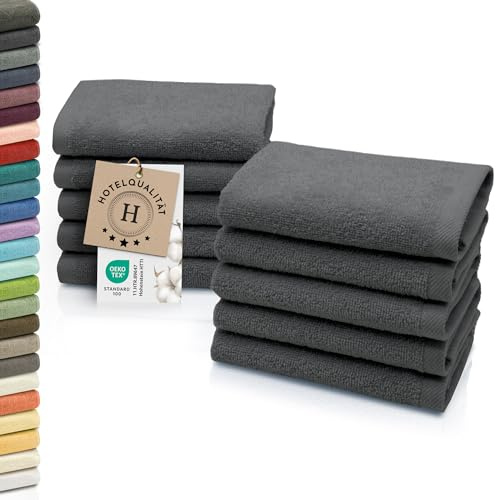 ZOLLNER Set med 10 tvåldukar – mjuka och absorberande tvättlappar – tvättbara upp till 95 °C – bomull – 30 x 30 cm i grafit