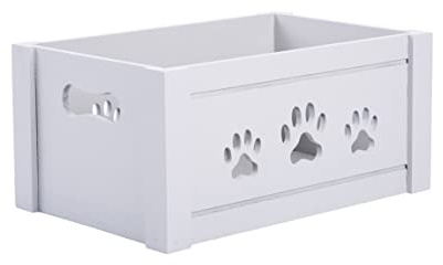green leaves Medium Grey Wooden Dog Toy Box, Paw Cutout Crate Gift Hamper