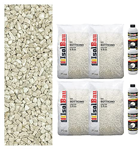 Isolbau Steinteppich Aussen Komplettset Marmorkies 100kg + Bindemittel bis 10m² Botticino 4/8mm Epoxidharz Terassenboden Natursteinboden Marmorkies Bodenbelag Steinboden, Marmorstein Innen Außen