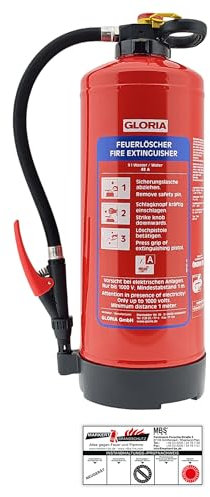 Gloria - WH9 Pro 9l Wasser Feuerlöscher - Wasserlöscher inkl. Halterung und Plakette