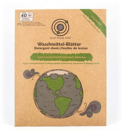 Small Planet AMZ® Waschmittel Blätter [Frischeduft] - 40 nachhaltige Streifen für Weiß- und Buntwäsche - energiesparend waschen ab 20°C - biologisch abbaubar, plastikfrei