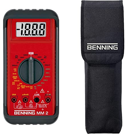 Benning MM 2 Digital-Multimeter (mit digitaler Anzeige, Max. Spannungsmessbereich DC 1000 V, inkl. Gummischutzrahmen, Tasche usw.) 44028 & DUSPOL-Bereitschaftstasche (330 x 100 x 60 mm) 10911