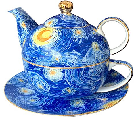 Juego De Té De Hueso De Porcelana De 3 Piezas para Uno, Juego De Platillo para Taza De Té con Tetera Asa De Tetera con Borla Delicada Taza De Té Turca De Madre e Hijo,Blue