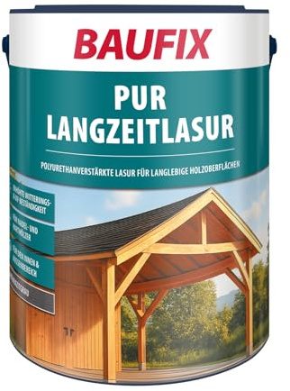 BAUFIX PUR Langzeitlasur anthrazitgrau, seidenglänzend, 5 Liter, Holzlasur, für innen & außen, besonders haltbar, für alle Holzarten, witterungsbeständig