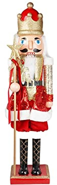 MAZZEO CHRISTMAS Schiaccianoci Decorativo Natalizio di Colore Rosso e Oro 80 cm, età: 3+