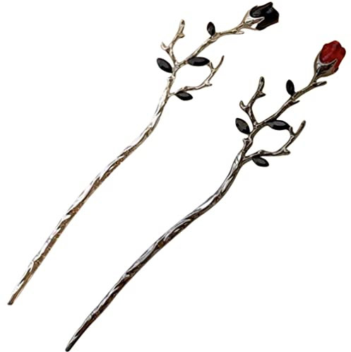 Rose Hair Stick 2Pcs Rose Metall Haarnadel Haar Essstäbchen Haarschmuck Chinesische Haarstäbchen Für Brötchen